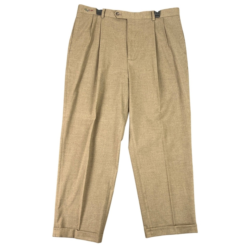 Greg Norman Golf Pleated Front Cuffed Dress Slacks Khakis Poly Rayon 38x28‎ Mens